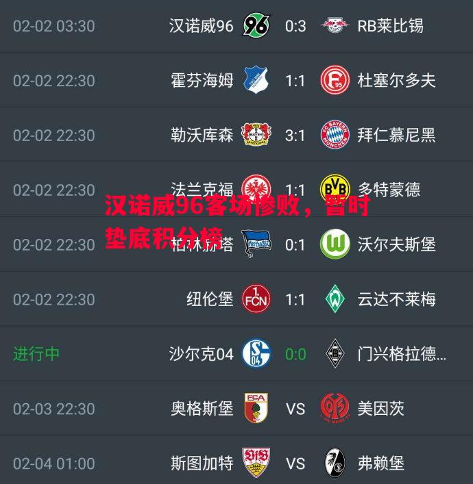 利记平台-汉诺威96客场惨败，暂时垫底积分榜